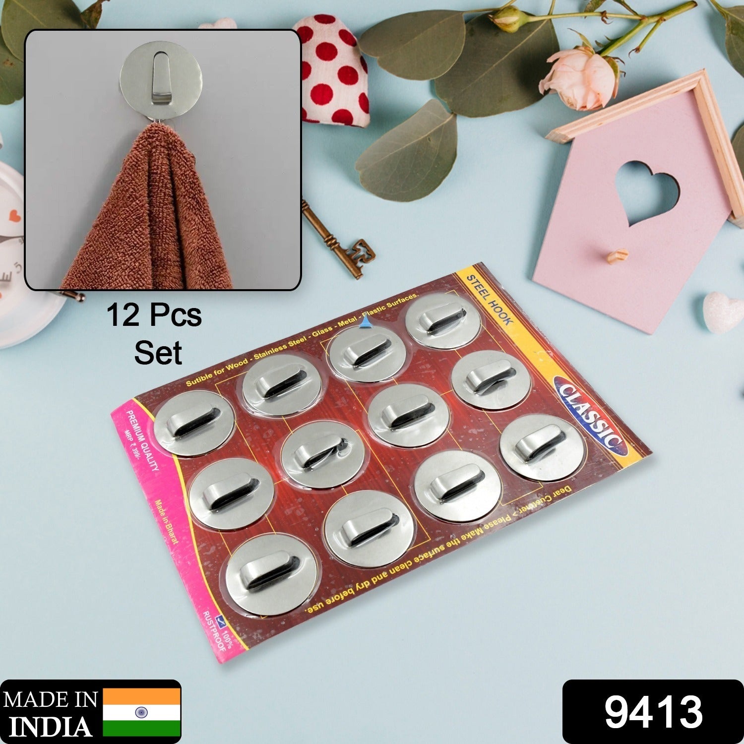12-piece steel wall hook set for various uses 12-piece steel wall hook set for various uses
